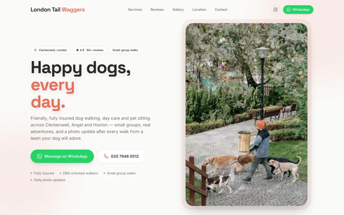 dog walkers website built by Vybrants