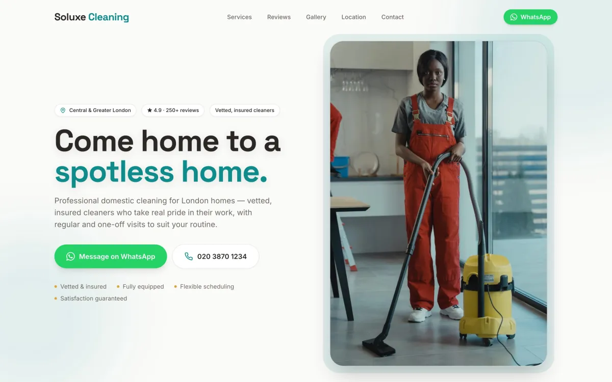 domestic cleaning website built by Vybrants