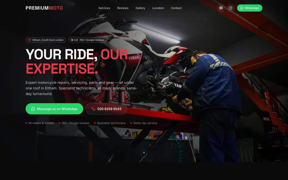 motocycle repair website built by Vybrants