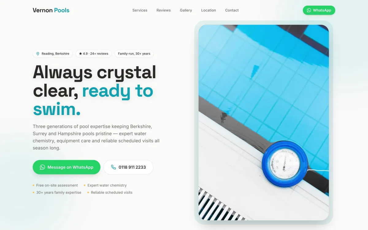 pool cleaning maintenance website built by Vybrants